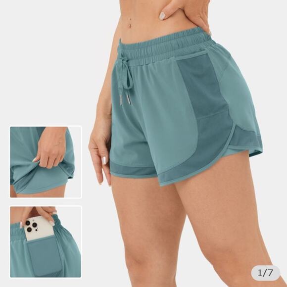 HALARA Breezeful 2-in-1 Hi-Waist Shorts Mineral Blue NWT Drawstring Mesh Pockets - Picture 11 of 11